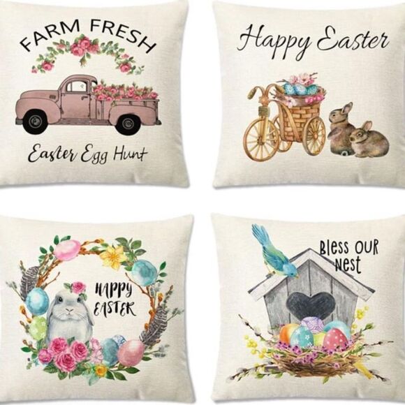 Pillow Covers 18x18, Throw Pillow Covers Set Of 4 Bunny Eggs Farmhouse - Picture 1 of 1